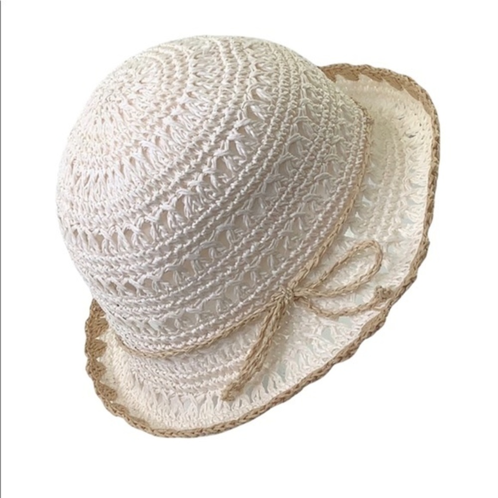 Augusta Hats Paper Crochet Hemmed Dual Color Packable Bowler Hat Size OS EUC